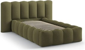Letto singolo imbottito color kaki con contenitore con rete inclusa 90x200 cm Lupine – Micadoni