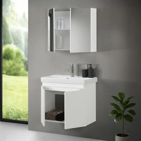 Mobile bagno sospeso 70 cm bianco lucido con armadietto a specchio Clip