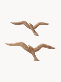 Set di 2 oggetti da parete in legno di mango a forma di uccello Seagull