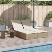 Lettino Prendisole con Cuscini Beige in Polyrattan 368632