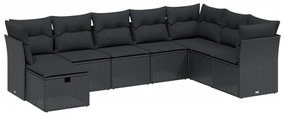 Set Divani da Giardino con Cuscini 8 pz Nero in Polyrattan