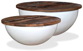 Tavolini Da Caffè 2 Pz Massello Riciclato Bianco Forma Di Coppa /