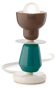 Lumetto Vintage Decò Berimbau Ferro Ceramica Marrone Moka E Turchese 1 Luce E27