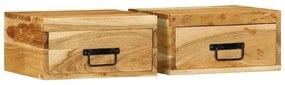 Comodini Da Parete 2pz İn Legno Massello Di Acacia /