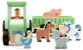 Trattore con rimorchio e animali