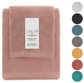 Set asciugamani bagno rosa per viso e ospite in cotone puro Spring