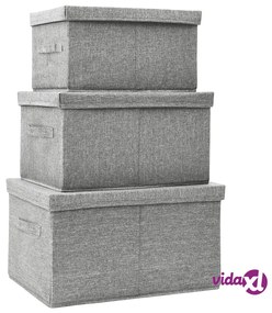 vidaXL Scatole Portaoggetti Impilabili Set 3pz in Tessuto Grigio