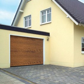 Portone sezionale in acciaio HORMANN Ecostar motorizzato, esterno rovere dorato e interno bianco, H 236,5 cm x L 318 cm