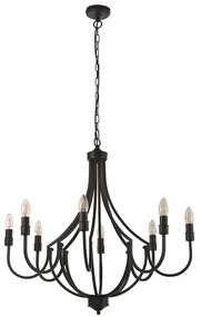 Lampadario Industrial-Nordico Loggia Acciaio Nero 8 Luci E14