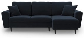 Divano angolare blu scuro allungabile e con contenitore con rivestimento in velluto Kyoto – Cosmopolitan Design