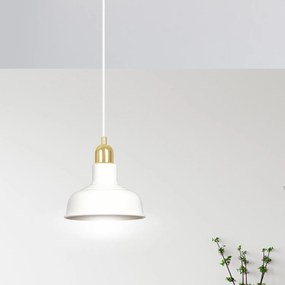 Sospensione Industrial 1 Luce Kubera In Acciaio Bianco Con Elementi In Oro