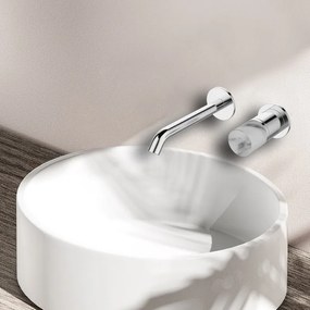 Kamalu - Miscelatore lavabo da incasso finitura cromo con dettaglio in marmo bianco | MARMO-BIANCO