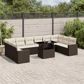 Set divani da giardino 11 pz con cuscini polyrattan marrone