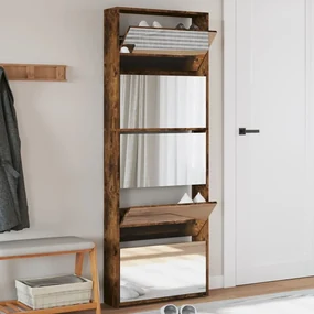 Scarpiera Con Specchio A 5 Livelli Rovere Fumo 63x17x169,5 Cm /