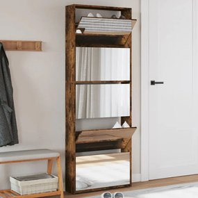 Scarpiera Con Specchio A 5 Livelli Rovere Fumo 63x17x169,5 Cm /