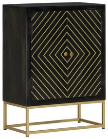 Credenza Con 2 Ante Nero E Oro 55x30x75 Cm Legno Massello Mango /