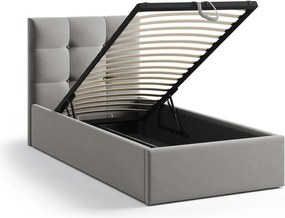 Letto singolo imbottito grigio con contenitore con rete inclusa 90x200 cm Phaedra – Micadoni