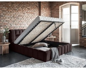 Letto matrimoniale imbottito marrone scuro con contenitore con rete inclusa 180x200 cm Lamica – ELTAP