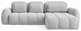 Divano angolare grigio chiaro allungabile/con contenitore (con penisola a destra/con chaise lounge) con rivestimento in bouclé Pele – Makamii