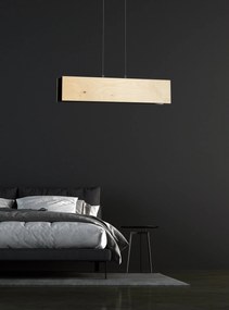 Lampadario 2 Luci Carlo In Acciaio Nero Corpo Rettangolare E Legno Naturale