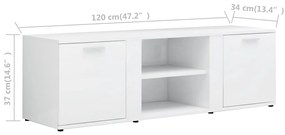Mobile Porta TV Bianco Lucido 120x34x37 cm in Legno Multistrato