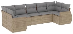 Set divani da giardino 7 pz con cuscini beige in polyrattan