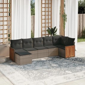 Set divani da giardino 7 pz con cuscini grigio in polyrattan