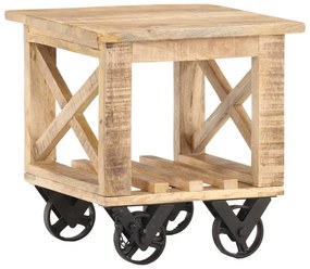 Tavolino Laterale Con Ruote 40x40x42cm İn Legno Di Mango Grezzo /