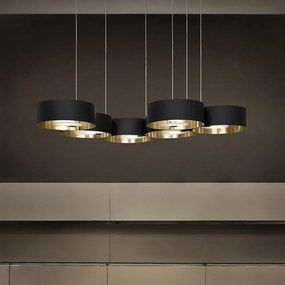 Lampadario Contemporaneo Sound Metallo Oro Vetro Nero Led 26,5+26,5W