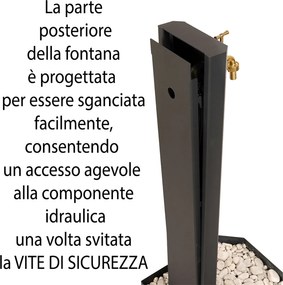 Fontana da Giardino Design a Colonna Ovale Rubinetto in Ottone e Base con Ciottoli Antracite...