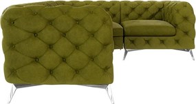 Divano angolare verde (con penisola a destra/a L) con rivestimento in velluto Chelsea – Ropez