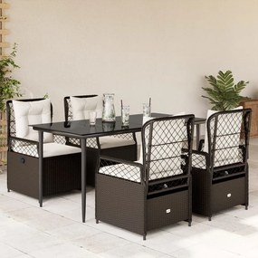 Set da pranzo da giardino 5pz con cuscini in polyrattan marrone