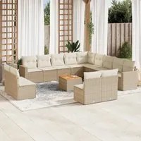 Set Divani da Giardino 14pz con Cuscini in Polyrattan Beige 3224378