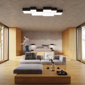 Plafoniera Quadrata da Soffitto in PVC 3xE27 HORUS 45 Nera da interno