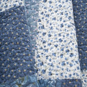 Copriletto trapuntato in cotone blu 220x230 cm Floral Patchwork - Bianca