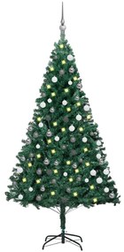 Albero di Natale Preilluminato con Palline Verde 150 cm PVC