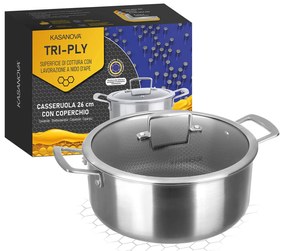 Casseruola 26 cm con coperchio a 3 strati Tri - ply