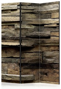 Paravento separè Stile Rustico: Casa di Campagna - texture scura di mattoni di legno