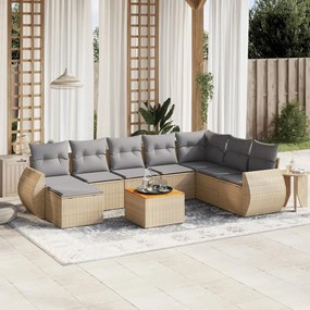 Set Divano da Giardino 9 pz con Cuscini Beige in Polyrattan