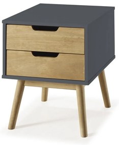 Comodino grigio-marrone in legno di pino massiccio Baku - Marckeric