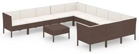 Set divani da giardino 12 pz con cuscini in polyrattan marrone