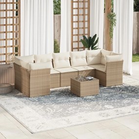 Set divano da giardino 8 pz con cuscini beige in polyrattan