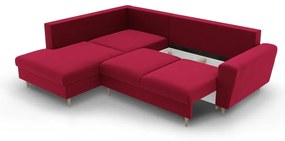 Divano angolare rosso allungabile e con contenitore (con penisola a sinistra/a L) con rivestimento in velluto Kyoto – Cosmopolitan Design