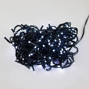 Catenaria Natalizia LED 12m IP44, 8 GIOCHI DI LUCE, Cavo VERDE Colore Bianco Freddo 7500 - 8500 °K