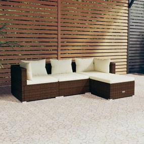 Set divani da giardino 4 pz con cuscini in polyrattan marrone