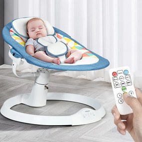 Costway Sdraietta elettrica per bambini, Dondolino con tettuccio rimovibile zanzariera e 2 giocattoli Blu