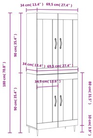 Credenza Nera 69,5x34x180 cm in Legno Multistrato
