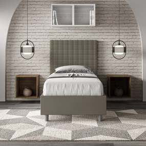 Letto singolo imbottito similpelle Sunny, Cappuccino / Contenitore
