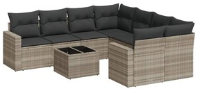 Set divano da giardino 9pz con cuscini grigio chiaro polyrattan