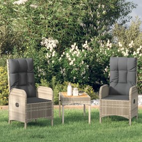 Set Divani Da Giardino 3 Pz Con Cuscini İn Polyrattan Grigio /